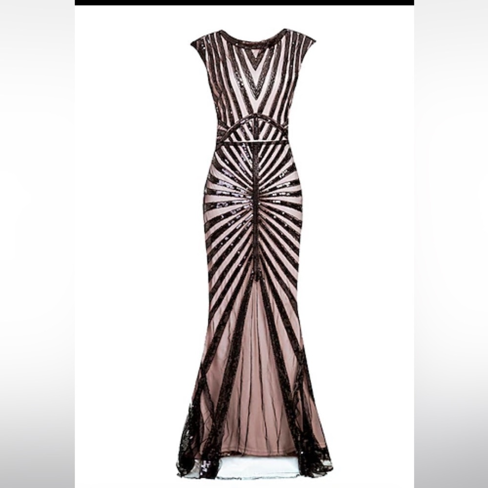 Great Gatsby Roaring 20s Cocktail party Dress Vintage, long black sequined, Med